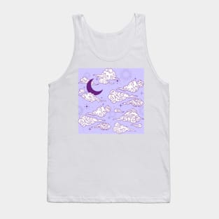 Celestial Moon and Stars With Clouds Seamless Pattern Tank Top